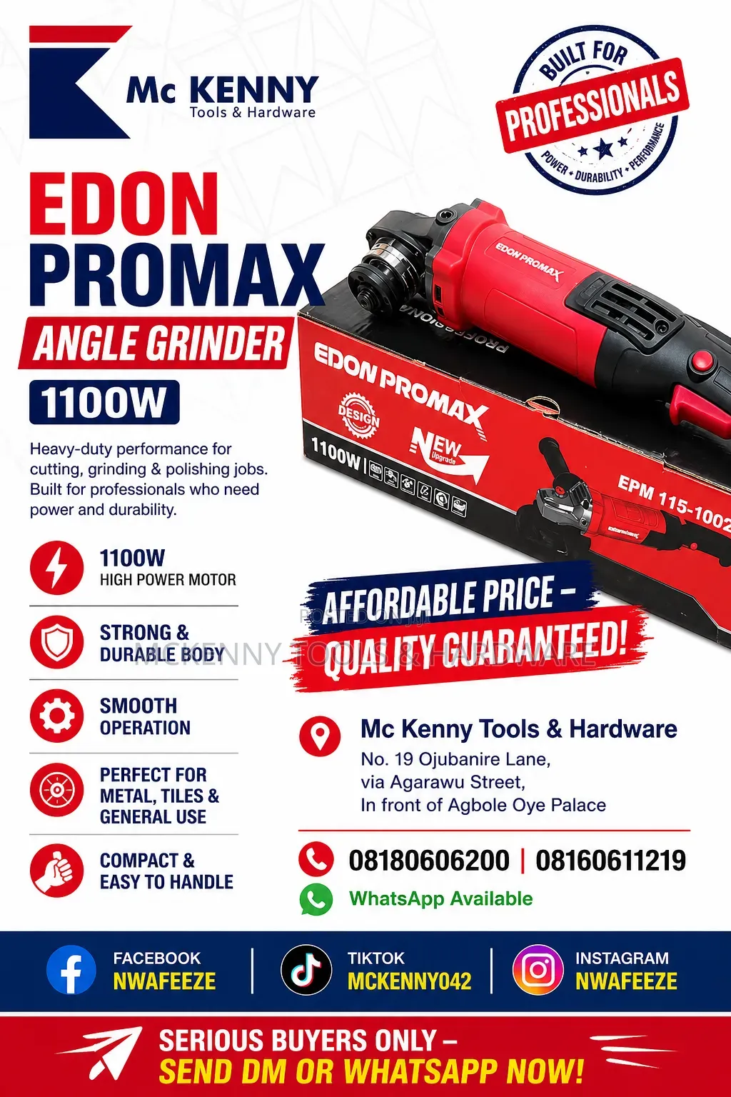 Edon Promax Angle Grinder Model Bpm115-1002t.