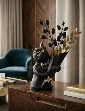 Luxury Black Bulldog Bouquet Vase-Modern Home Decor