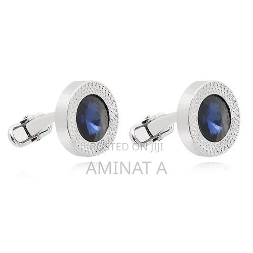 Quality Silver Blue Cufflinks for Men With Case