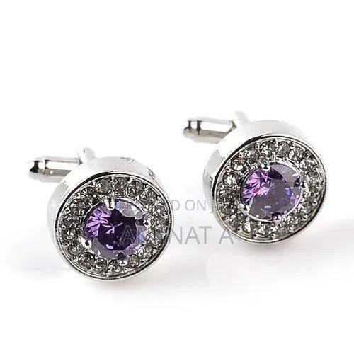 Vip Silver Purple Cufflinks for Men With Case