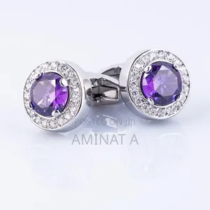 Vip Silver Purple Cufflinks for Men With Case