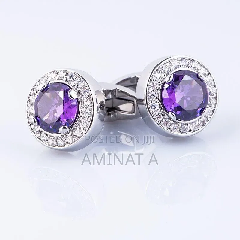 Vip Silver Purple Cufflinks for Men With Case