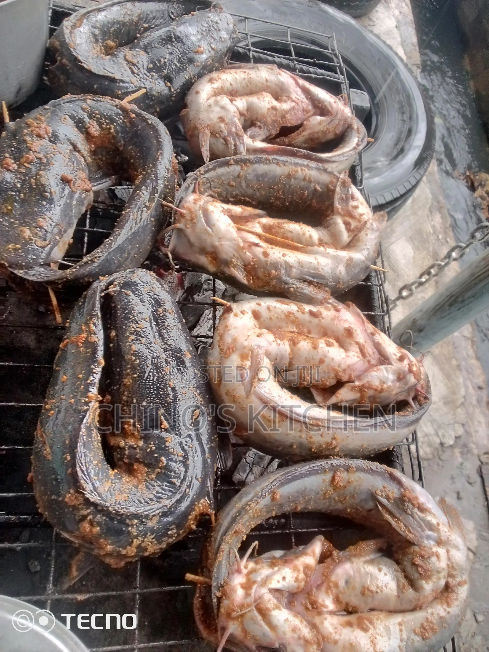Well Grilled Catfish With Chips and Source