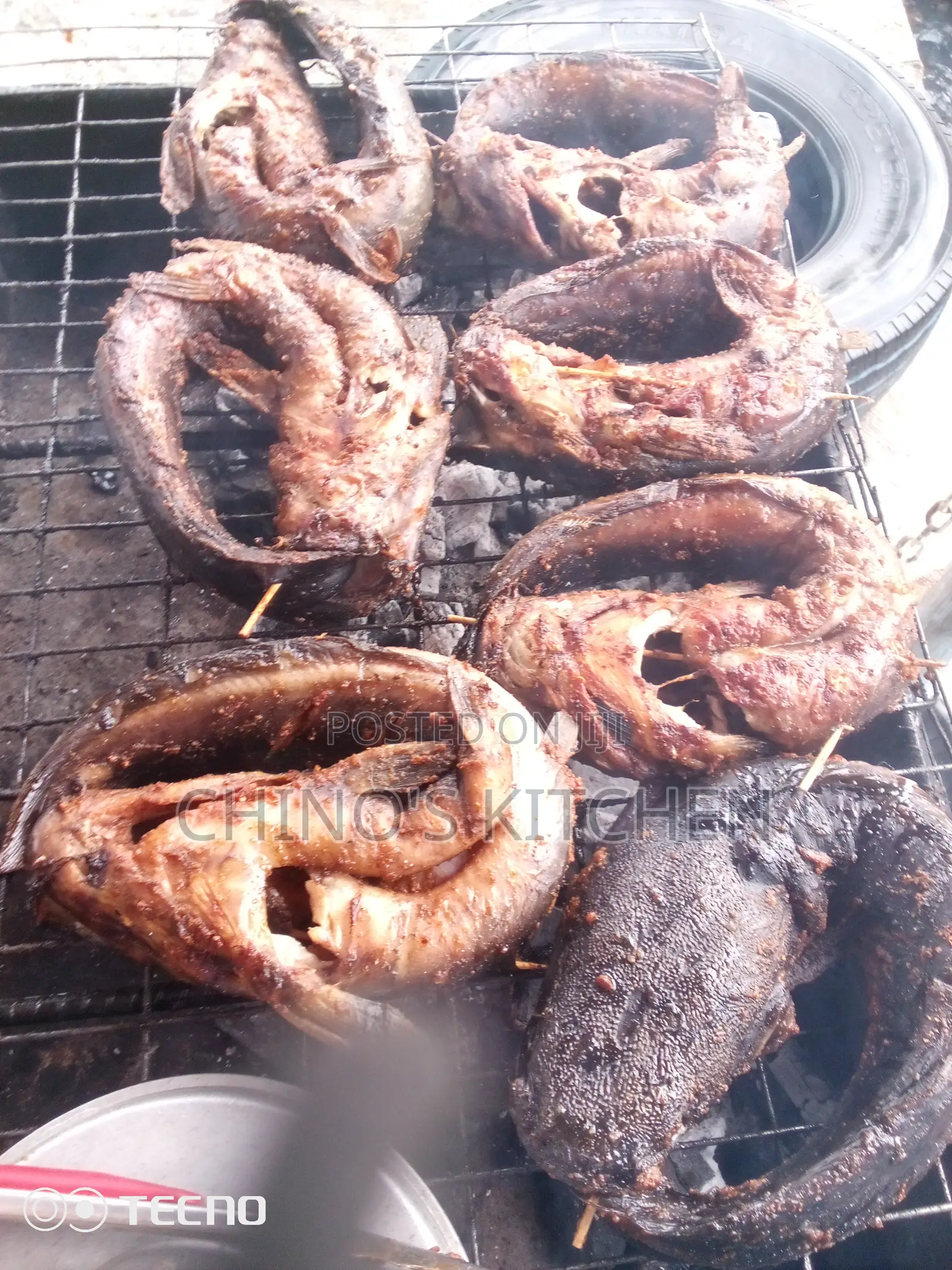 Well Grilled Catfish With Chips and Source