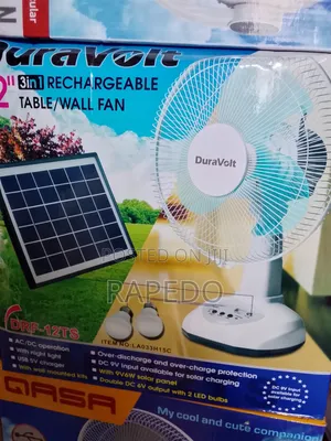 Duravolt 12 Inches Solar Table Fan With Panel Bulbs