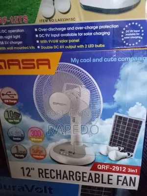 Duravolt 12 Inches Solar Qasa Table Fan With Panel Bulbs