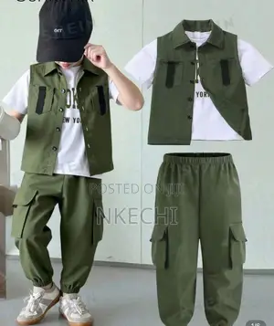 Boys 3 Piece Vest+Shirt+ Cargo Pants .