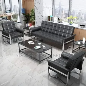5-Seater Tufted Office Reception Chair-Black