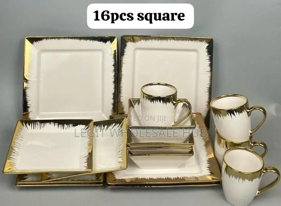 16pcs Square Dinner Set (White and Gold)