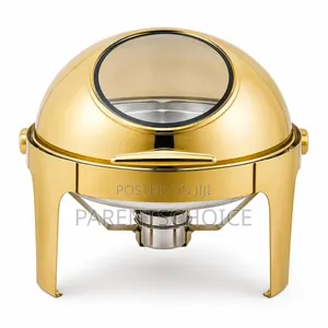 Gold Round Stainless Steel Chafing Dish With a Glass Window - 6litre
