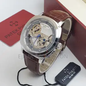 Quality Leather Patek Philippe Skeleton Automatic Watch