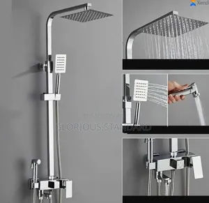 Big Engine Square Silver Brass Shower With Bum Bum Wash