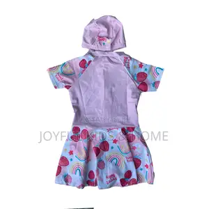 2 PCS Dress Style Girls Cover Up Swimming Trunk With Cap- Multi