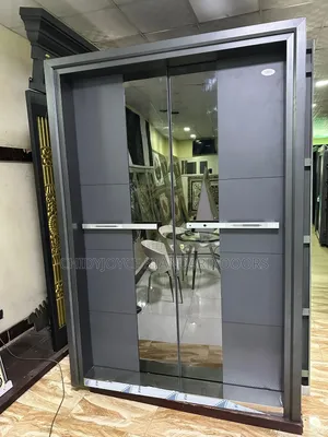 4ft Modern Armored Security Door With a Mirrored Glass Panel