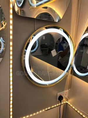Gold Flame Round Led Mirror