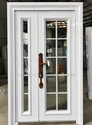 Turkish Glass Door With a White Steel Frame, Full Lite Glass Panels