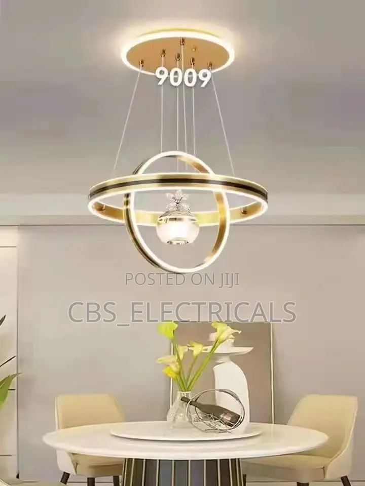 Interlocking Ring Chandeliers With a Crystal-Core Orb
