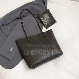 2-in-1 Ladies' Crocodile Skin Pattern Handbag Pouch Set