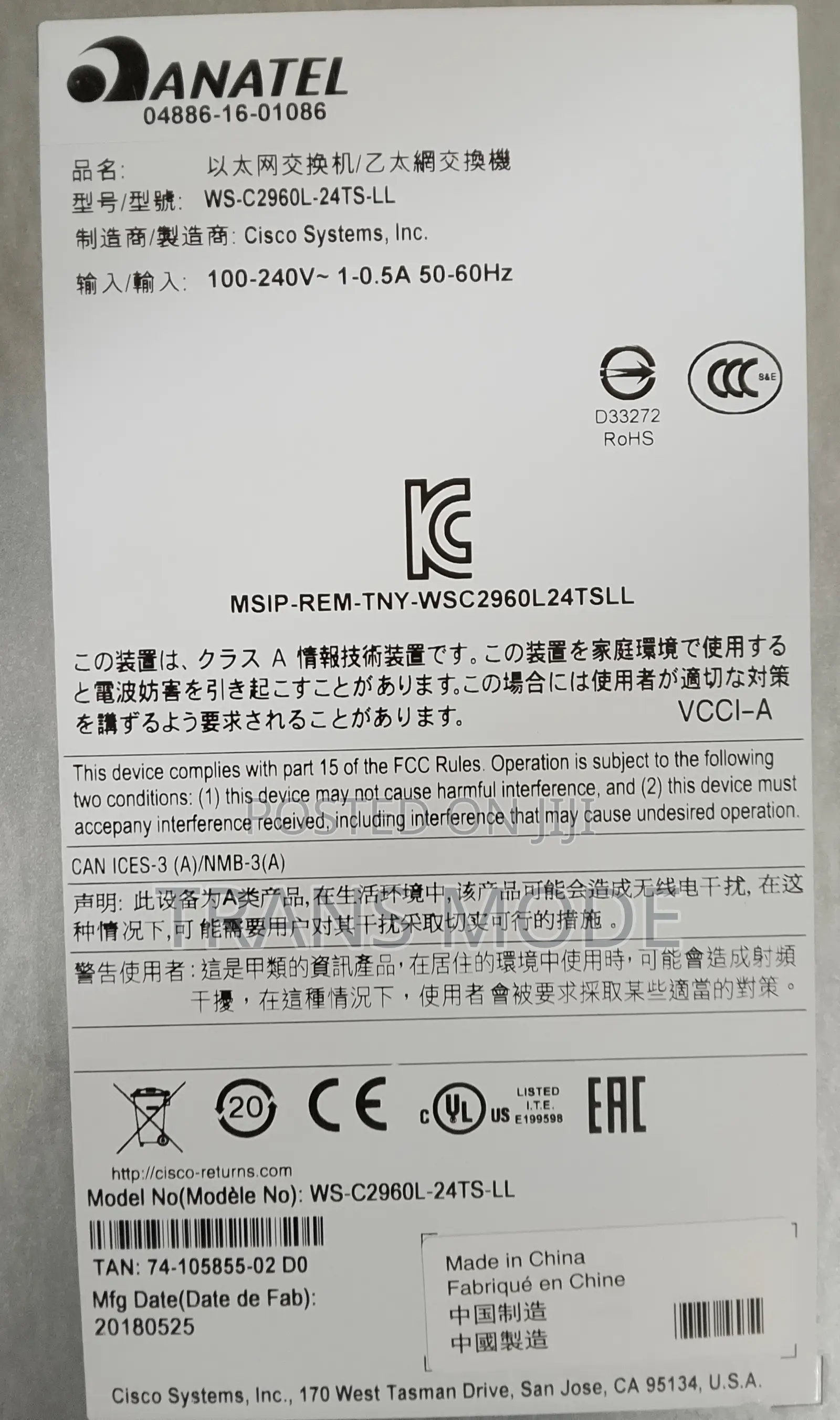 Cisco Ws-C2960l-24ts-Ll Switch
