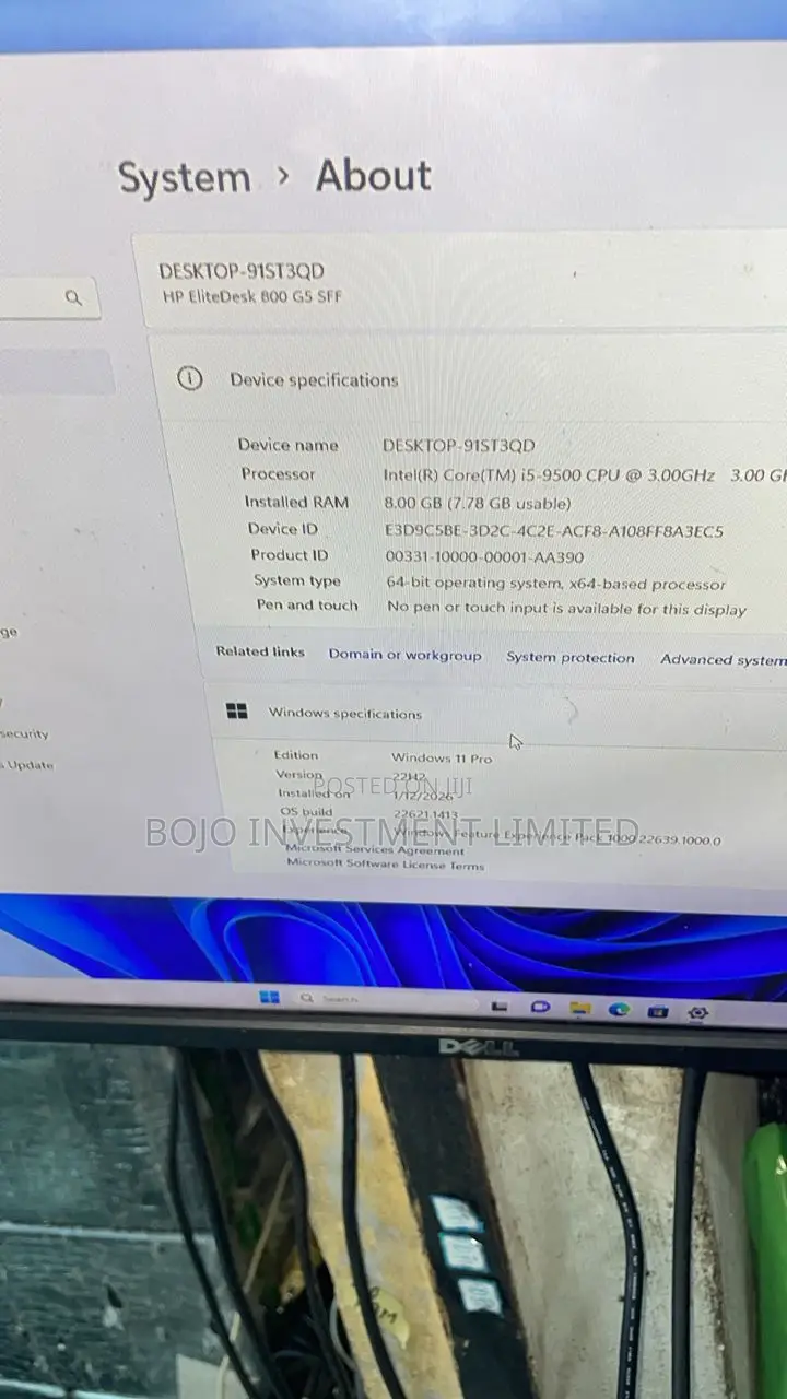 Desktop Computer HP EliteDesk 800 8GB Intel Core i5 SSD 256GB