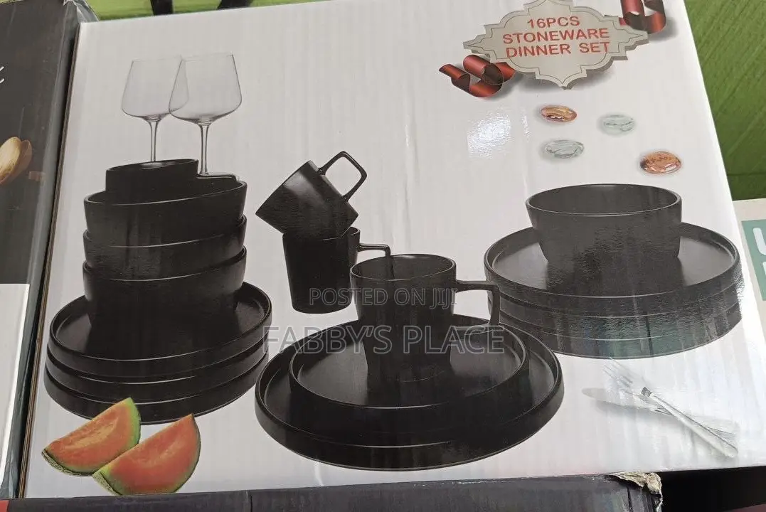 Luxury Black 16pcs Stoneware Dinner Set | Elegant Dining Collection