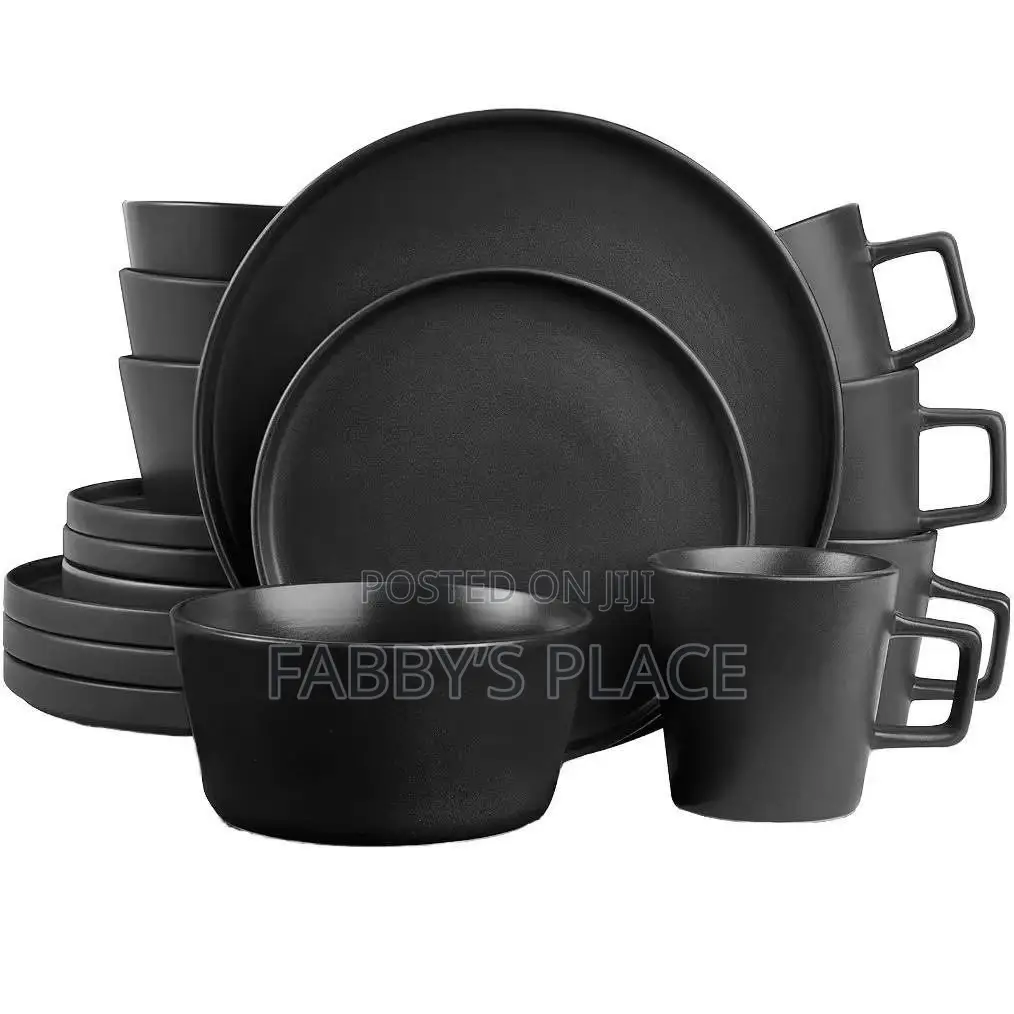 Luxury Black 16pcs Stoneware Dinner Set | Elegant Dining Collection