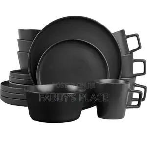 Luxury Black 16pcs Stoneware Dinner Set | Elegant Dining Collection