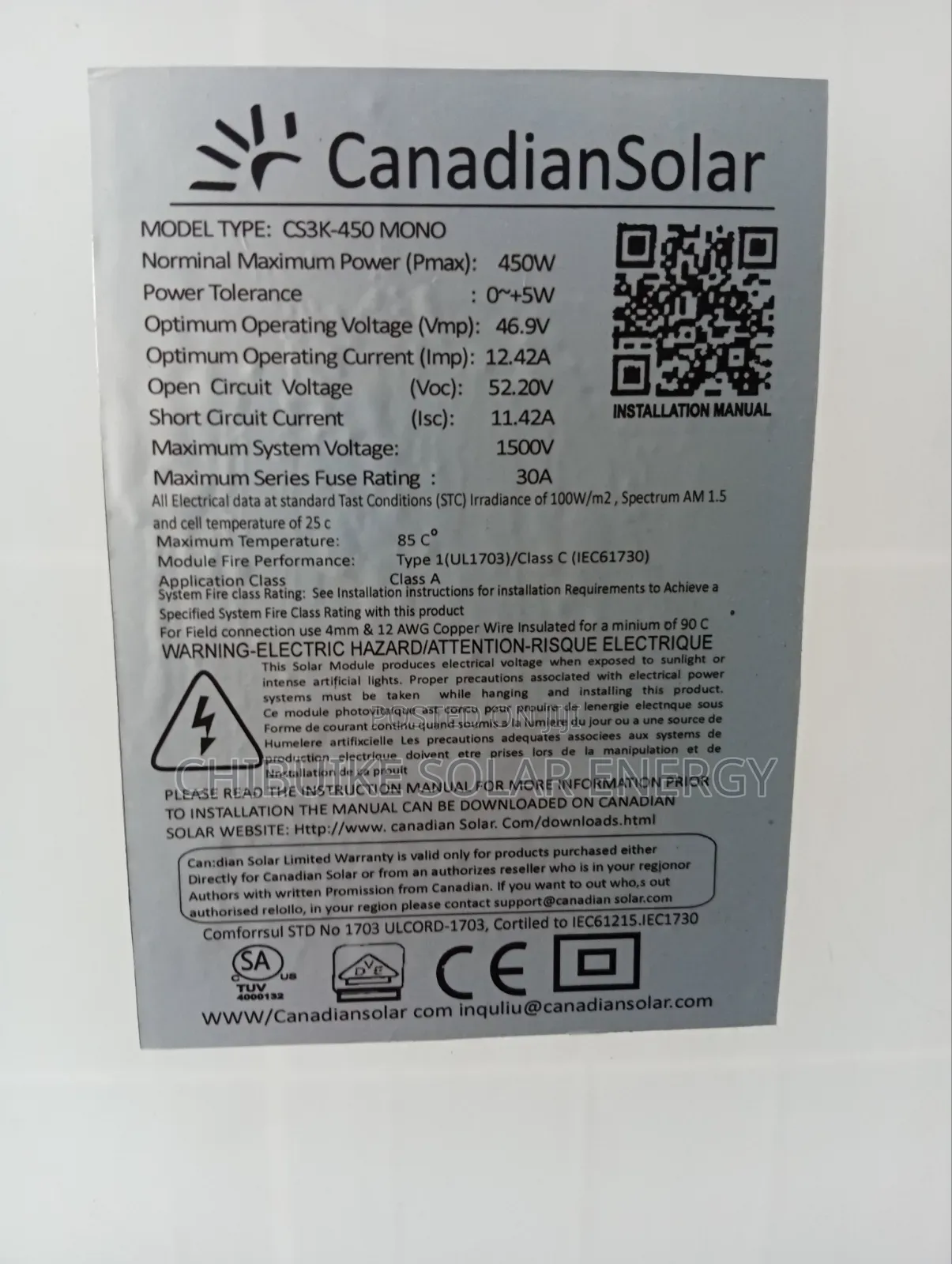 Canadian Solar Panel 450w