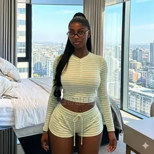 Green Striped Crop Top and Shorts Set