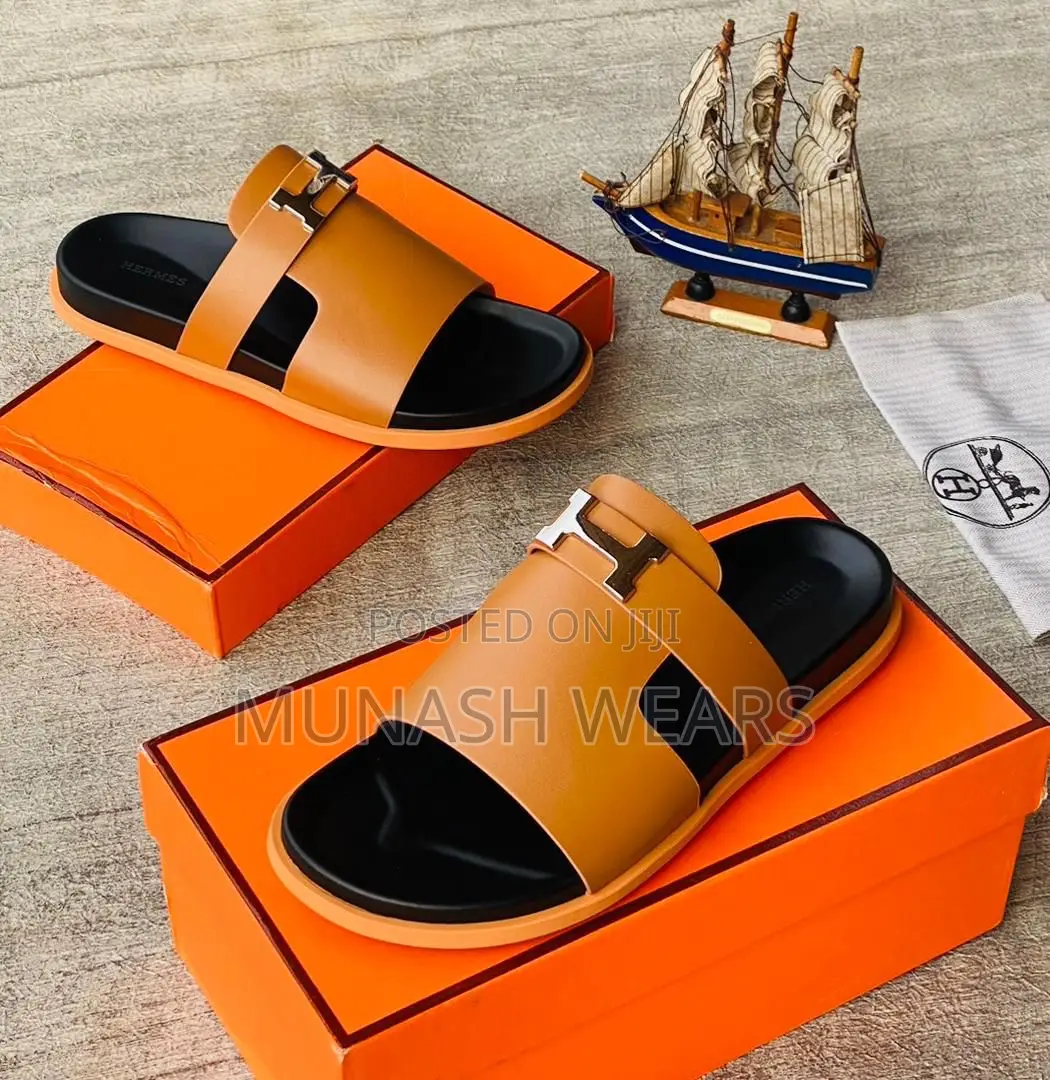 Hermes Leather Slipers Brown 40-46