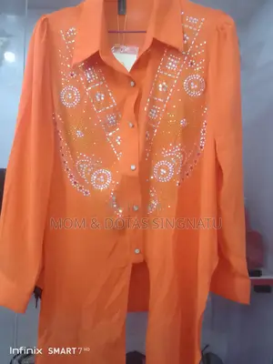 Women’S Royal Blue Rhinestone Embellished Shirt Luxury Oversized