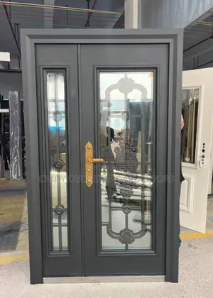 Gray Front/Ante Room Copper Glass Security Door.