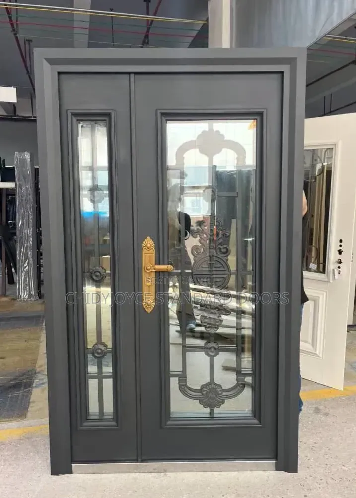 Gray Front/Ante Room Copper Glass Security Door.