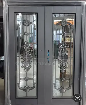Turkish Glass Security Door With Decorative Metal Grilles