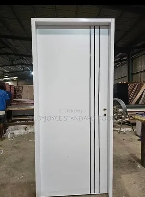 White HDF Interior Door With Decorative Black Vertical Lines