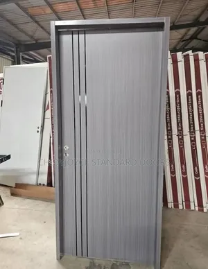 Gray High-Density Fiberboard (Hdf) Interior Door With Decorative Lines