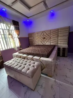 Brown Padded Bed With Ottoman