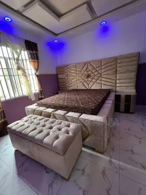 Brown Padded Bed With Ottoman