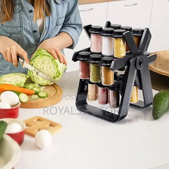 18pcs Wheel Rotating Spice Rack Spice Container