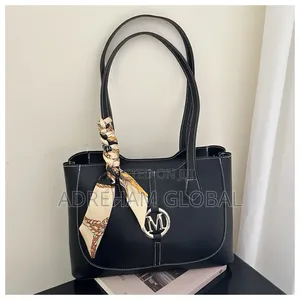 Jade Quality Leather M Logo Tote Bag With Scarf