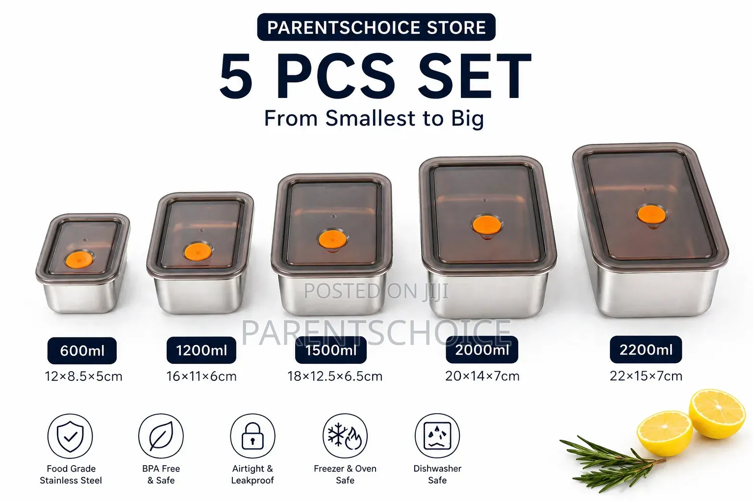 5pcs Set Stainless Steel Food Box Storage Container