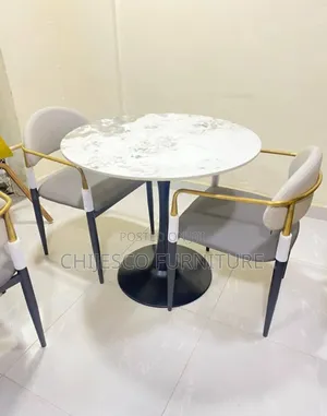 Round Marble Restaurant Bar Table With 2 Chairs