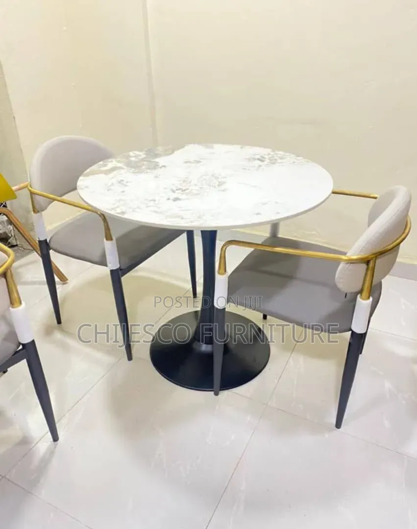 Round Marble Restaurant Bar Table With 2 Chairs