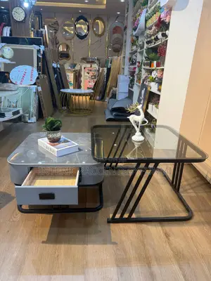 Luxury 2-in-1 Nested Coffee Table - Marble Glass With Storage Drawer