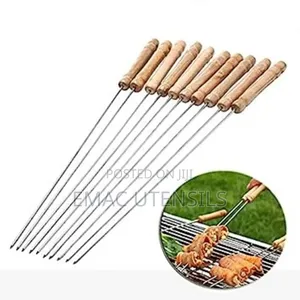 Metal Barbecue Skewers With Wooden Holder - 30cm - Set of 10