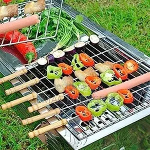 Metal Barbecue Skewers With Wooden Holder - 30cm - Set of 10