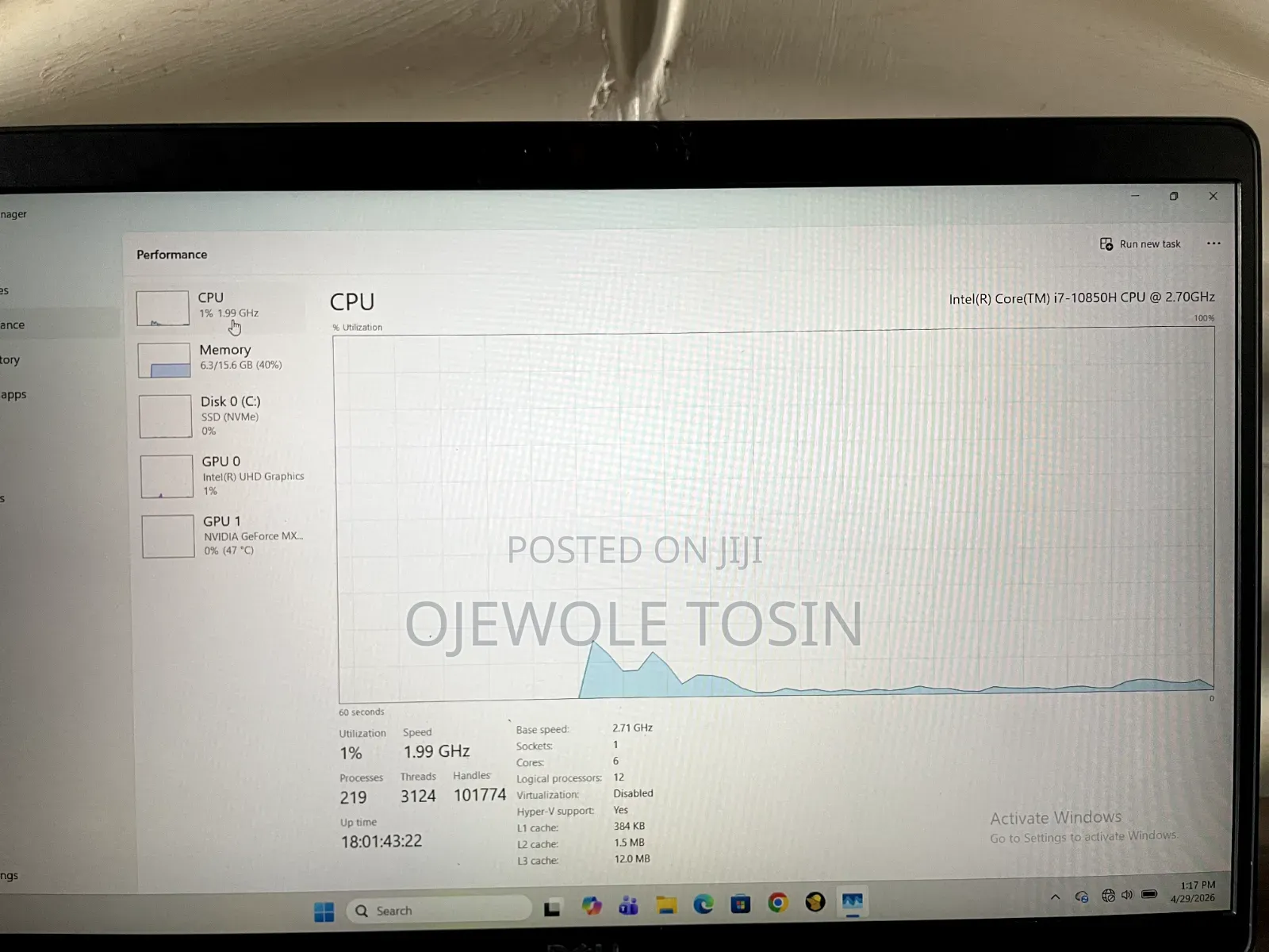 Laptop Dell 16GB Intel Core i7 SSD 512GB