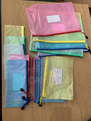 Colored Mesh Zip File Bag Set – 15 Pcs
