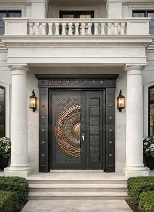 4ft Turkish-Style Copper Door With a Decorative Sunburst Design