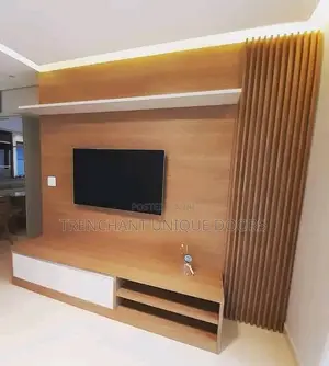 Tv Media Stand With Fluted Panel Wall Gladding